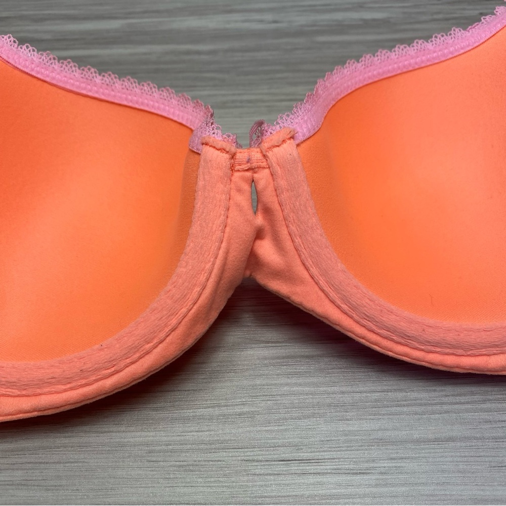Victoria’s Secret lined Demi orange coral bra with baby pink lace size 34C - Picture 3 of 10